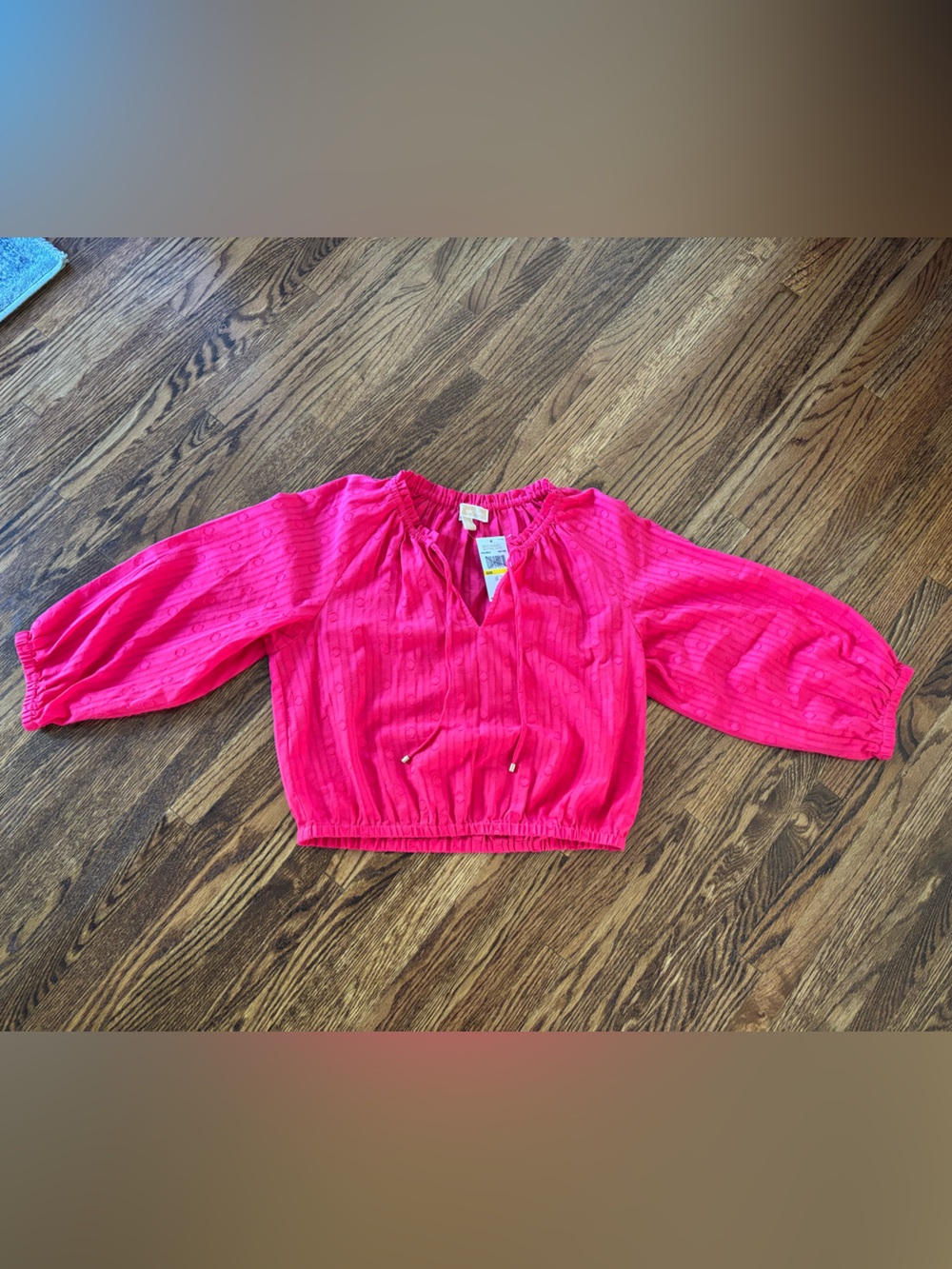 NWT Michael Kors Hot Pink Cropped Peasant Blouse Medium